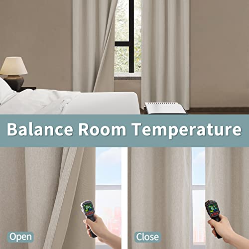 Bgment Linen Textured 100% Blackout Curtains For Bedroom, Rod Pocket Double Layers Thermal Insulation Room Darkening Curtains With Liner For Living Room, 2 Panels, 52 X 63 Inches, Linen Color #TOP3