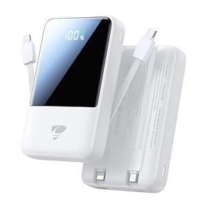 Power Bank 20000mAh, Tragbarer Ladegerät mit integriertem Kabel, 22,5W Schnellladefunktion, USB-C EIN-/Ausgang, LED-Anzeige, Powerbank Klein für iPhone 17 16 15 14 13 12 11, Reisen Camping Outdoor