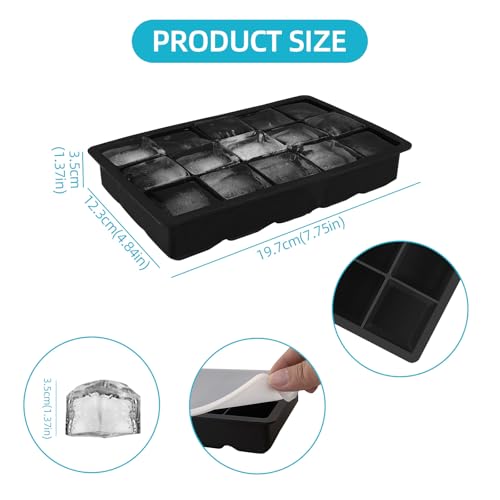Cubetti Ghiaccio Silicone Stampo CNMTCCO Ghiaccio Stampo Confezione Da 4 Totale 60 Scomparti Fai Grande Cubetto Per Cocktail, Whisky, Vino, Frutta, Puree Di Frutta, Gelati (Nero) - immagine 3