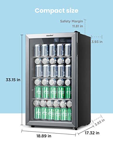 Image of COMFEE' CRV115TAST Cooler, 115 Cans Beverage Refrigerator, Adjustable Thermostat, Glass Door With Stainless Steel Frame, Reversible Hinge Door And Legs For Home, Apartment