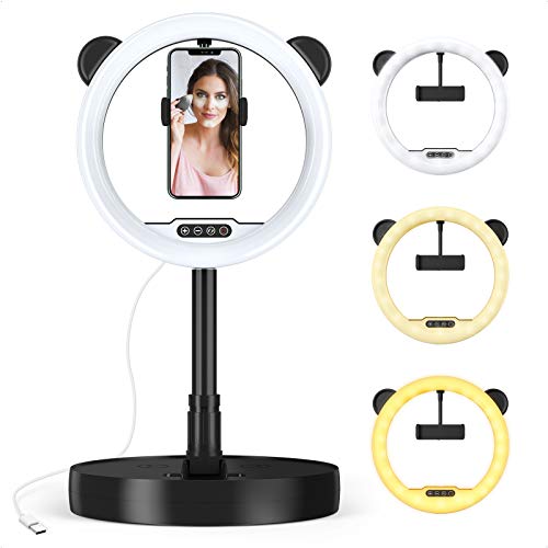 Zecti Anillo de luz portátil con Soporte Extensible y Soporte para teléfono 10 Pulgadas Regulable y Plegable luz de una Sola Pieza 3 Modos de Brillo para transmisión en Vivo Selfie Maquillaje Negro