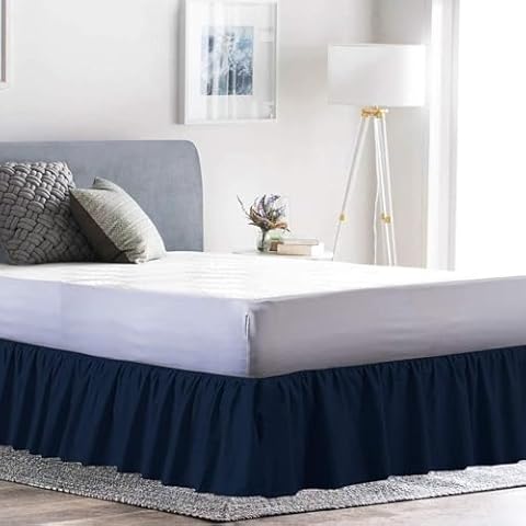Drona Bedding Navy Blue Twin Bed Skirt for Ruffle Bed Skirt with 16"" Drop - Three Sides Fabric Adjustable Dust Ruffled Silky Soft -800 TC-Twin(39""X 75"") Navy Blue Cover