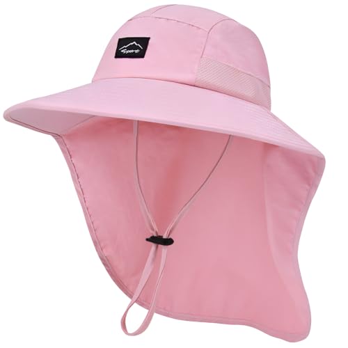 Image of Rosoz Outdoor Sun Hat for Men Women, UPF50+ Protection Safari Cap Wide Brim Mesh Fishing Hat with Neck Flap Beach Garden
