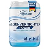 Aquakern Algenvernichter Power 5L [mit Aqua KLAR KOMPLEX] entfernt Grünbelag | Algizid bei Grünalgen | Für mehr als 250.000 Liter | Schaumfreier Algenverhüter | Algenschutz für Pool | Made in Germany