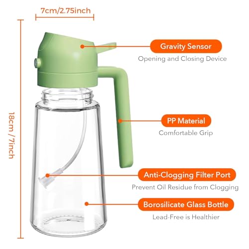 Image of Oil Dispenser 500 ml Bottle Set of 1 And Funnel Transparent, Pack of 1, Glass (Green)