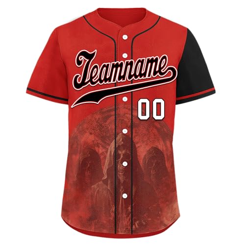 Custom Men Women Skull Baseball Jersey Unique Cool Button Down Team Sport Shirt Hip Hop Hipster Short Sleeve Softball Jersey