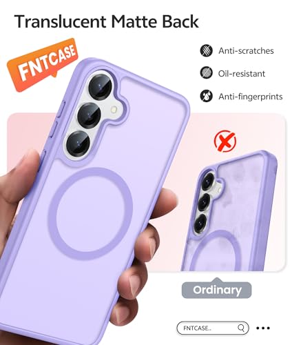 Image of FNTCASE for Samsung Galaxy S25 /S24 Case: Galaxy S24 /S25 Phone Case [Fit with Magsafe] Translucent Matte Case [Screen Protector] Military Grade Shockproof Protective Phone Cover-Light Purple