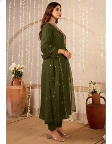 Image of Nermosa Women Embroidery Solid Anarkali Kurta and Pant Set with Dupattas
