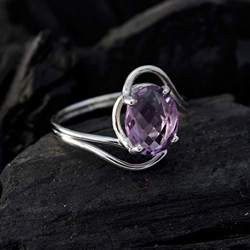 Image of Real Gemstones Oval Shape One Stone cheker Amethyst rings-925 Silver Purple Amethyst Ring-February Birth Aquarius Astrology Real Gemstones Ring SRAMECH-3171-4 us