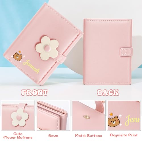 Personalized Cute Wallets for Women, Small Trifold Girl Wallets, Custom Name Flower Wallet,Leather Card Holder Coin Purse with ID Window, Personalized Gifts for Girls Ladies Women-Pink 6