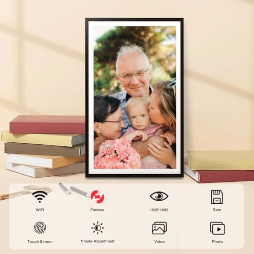 15.6 Inch WiFi Cloud Digital Photo Frame, 1920 * 1080 Resolution 16:10 HD IPS Touch Screen Display, 32GB Storage Space,Share Your Photos and Videos via Frameo App at Anytime and Anywhere - Image 4