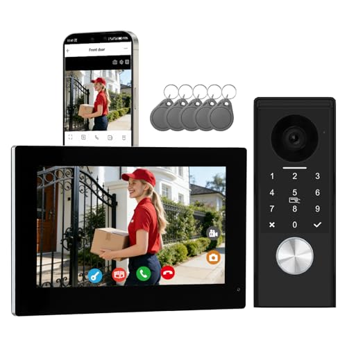 Visiophone filaire 2 Fils, Sonnette avec caméra, caméra Full HD, Interphone Vidéo prend en charge le mot de passe, écran tactile couleur 7 et audio bidirectionnel, Tuya app, détection de mouvement