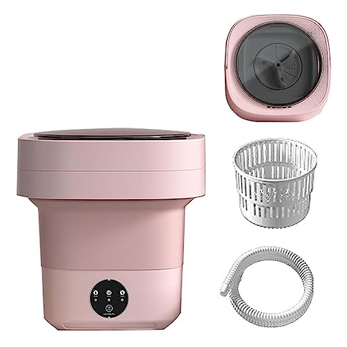 Mini Foldable Washer Small Foldable Bucket Washer Portable Washing Machine, Spin Dryer for Camping, RV, Travel, Small Spaces, Lightweight and Easy to Carry,Pink