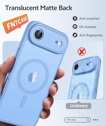 Image of FNTCASE for iPhone Air Case: [Compatible with Magsafe] Translucent Matte Cases with [Full Camera Protection] [Screen Protector] Military Grade Shockproof Protective Phone Cover - Light Blue