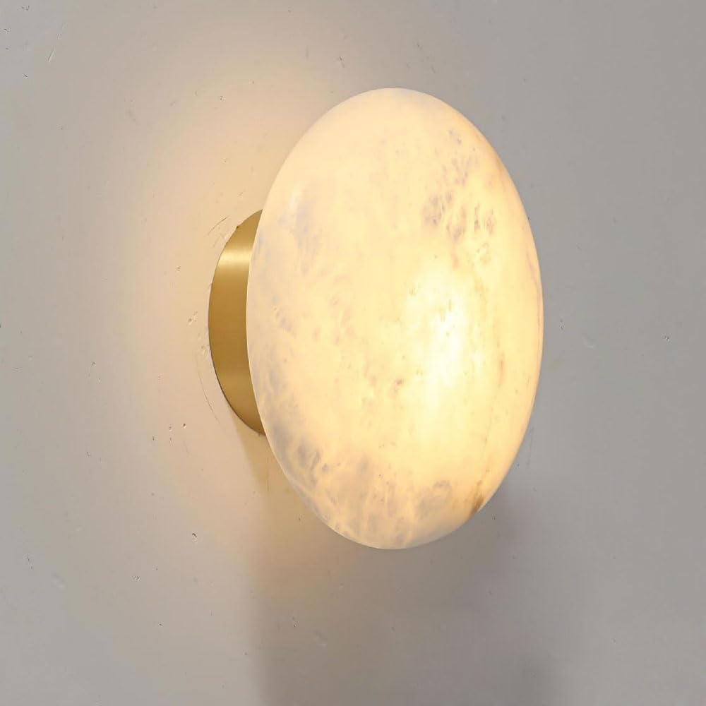 XYBZJP G9 Screw Natural Alabaster Wall Sconce, Nordic Style Hard Wiring Connection Wall Lamp, 5.9in Round Marble Wall Light, Dressing Table Living Room Bedroom Decorative Light Fixtures