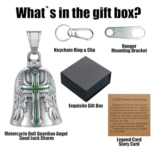Image of Motorcycle Bell Guardian Angel Charm - Weather-resistant Good Luck Gremlin Bells With Gift Box, Legend Card, Keychain