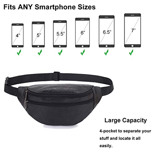 Image of Leather Fanny Pack for Women Men Fashion Sling Crossbody Bag Travel Trip Bag (Black leather)
