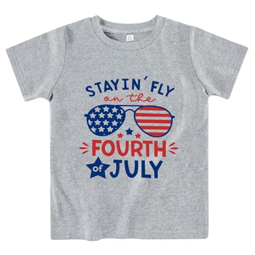 Image of Boys Girls 4th of July Shirts American Flag Tees Kids Patriotic Independence Day Memorial Day Tops 2-7 Years