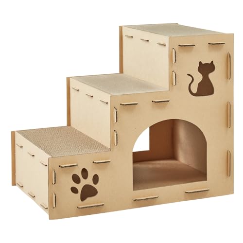 リコメン堂 爪とぎ ハウス 猫 階段型 ペットステップ 爪とぎ段ボール またたび付 強化ダンボール 高耐久 組立簡単