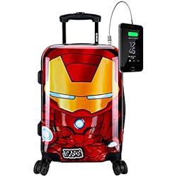 Maletas Tokyoto Outlet TOKYOTO - Maleta de Cabina Equipaje de Mano Iron Boy con Cargador USB, 8000mAh, 55x40x20 cm | Maleta Juvenil, Maleta Divertida, Trolley de Viaje Ryanair, Easyjet | Maleta de Viaje Rígida