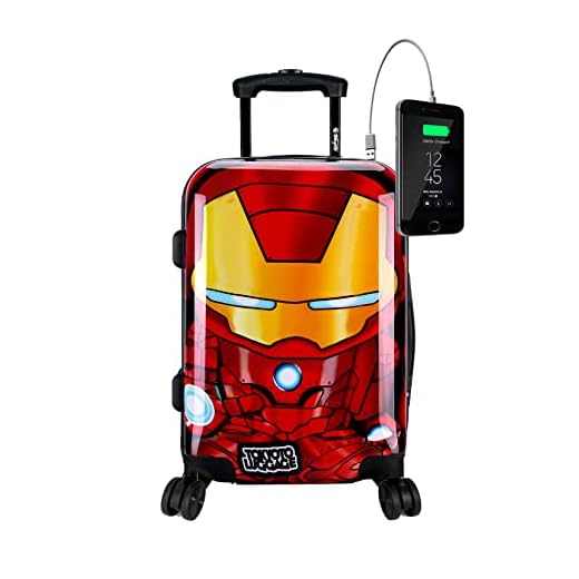 TOKYOTO - Maleta de Cabina Infantil Niños Equipaje de Mano Iron Boy, con Cargador USB, 8000mAh, 55x40x20 cm | Maleta Juvenil, Trolley de Viaje Ryanair, Easyjet | Maleta de Viaje Rígida