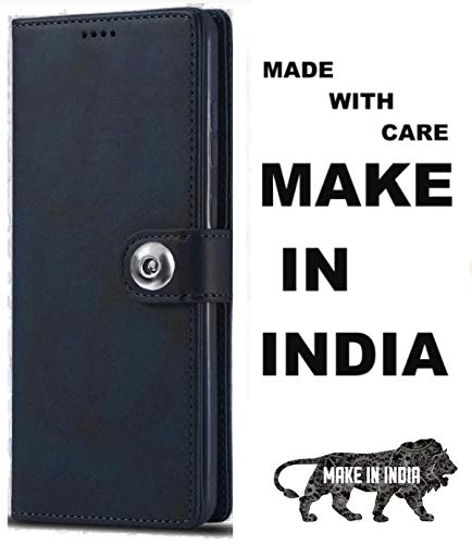 Image of SHINESTAR Leather Finish Flip Back Cover for Lava Agni 2 5G | Inside TPU & Inbuilt Stand| Stylish Button Magnetic Closure | Wallet Style Back Cover Case for Lava Agni 2 5G - Blue
