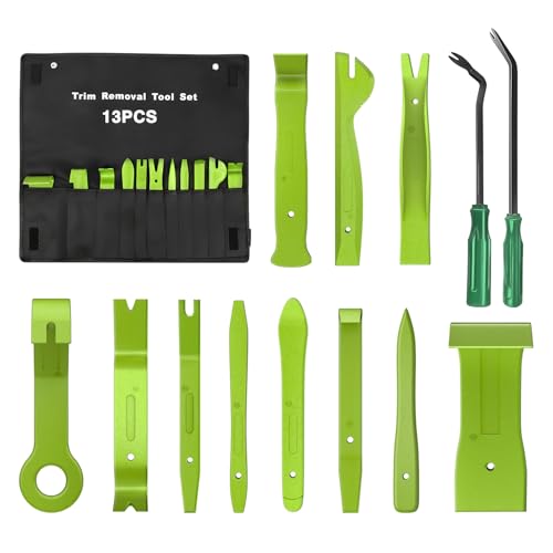 GOOACC 13PCS Nylon Trim Removal Tool Set for Bumper Fastener Rivet Clips Car Door Clip Panel Audio Video Dashboard Dismantle Green