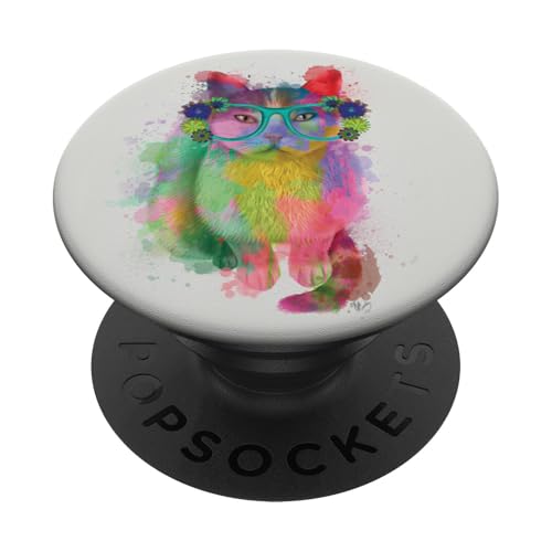 Funky Rainbow Cat - Cell Phone Mount, Hand Holder Knob 6199C PopSockets PopGrip: Swappable Grip for Phones & Tablets PopSockets Adhesive PopGrip