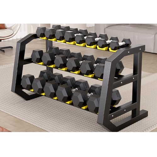 ZGFHNY Juego de Mancuernas hexagonales de Hierro Fundido con Revestimiento de Goma y Rack de 3 Niveles, Equipo de Entrenamiento de Fuerza para Entrenamiento en Casa Gimnasio(275KG Set)
