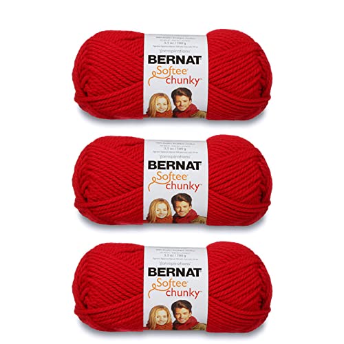 Image of Bernat Softee Chunky Berry Red Yarn - 3 Pack of 100g /3.5oz - Acrylic - 6 Super Bulky - 108 Yards - Knitting /Crochet
