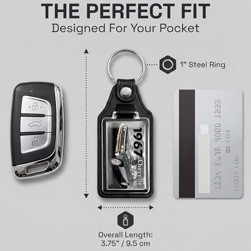 Image of Brotherhood 1967 Compatible with Chevelle SS Red White Blue Design Faux Leather Key Chain Key Ring - Key Chains for Women and Key Chains Men for Classic Retro Cars