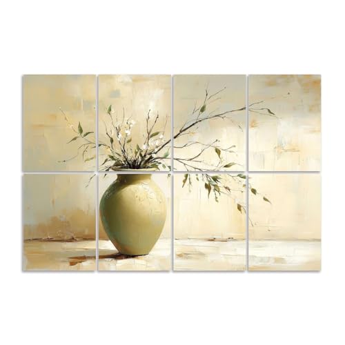 Paneles acústicos artísticos set de 8 piezas para absorción de sonido, jarrones con plantas decorativas en color beige y tonos piel, paneles decorativos auto adhesivos para estudio de grabación y oficina 48"x32"