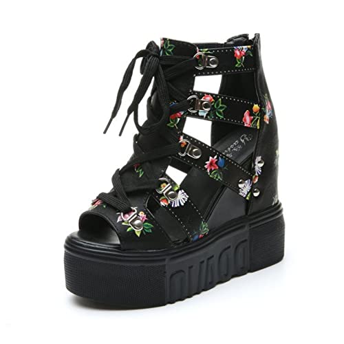 Women's Goth Punk Wedge Sandals Black 7.5
