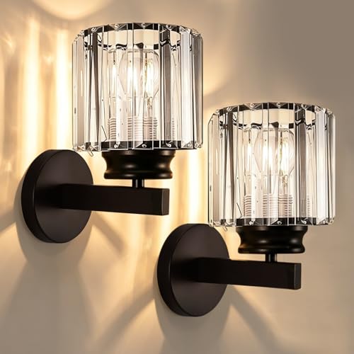 Image of ZONJIE 2 PCS Modern Wall Lights Set - Indoor, E27 Black Silver Crystal Wall Sconce Lights Walls Lighting Fixtures for Bedrooms Living Room Corridor Hallway Stair