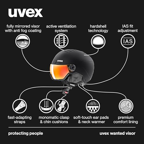 uvex Wanted Visor - kask narciarski unisex - dla szerokości - indywidualna regulacja parametrów - czarny mat - 58-62 cm
