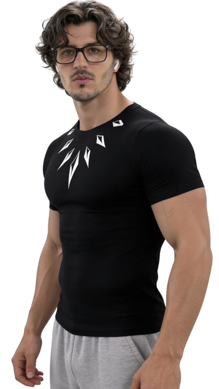 luxenbourg Mens Gym Compression T-Shirt | Polyester Half Sleeve Sports Wear and Rash Guard for Training Workout and Athletic Activewear | Black-picture-27