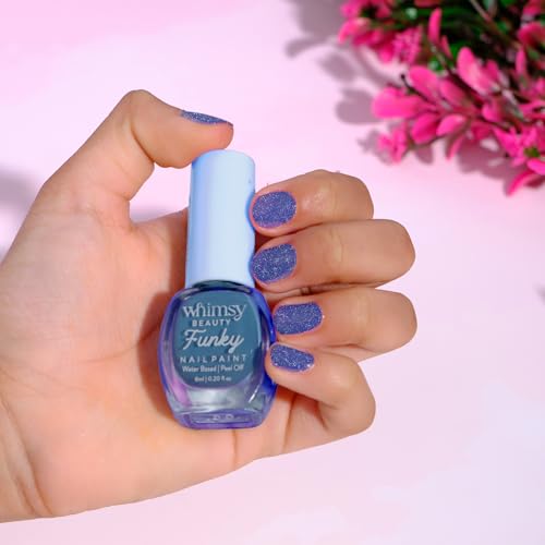 Image of Whimsy Beauty Nail Polish for Kids Girls | Peel Off Water Based Nail Colour with Non Toxic Formula | Safe Play Nail Paint for Daughters | 4 to 16 Years | Organic, Natural, Chemical Free (Blue Glitter)