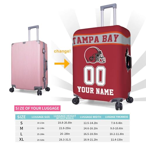 Image of Custom Tampa Bay Luggage Cover Personalized Football Style Suitcase Cover with Name Number Customized Washable Elastic Sports Travel Suitcase Protector for Business Vacation Gifts