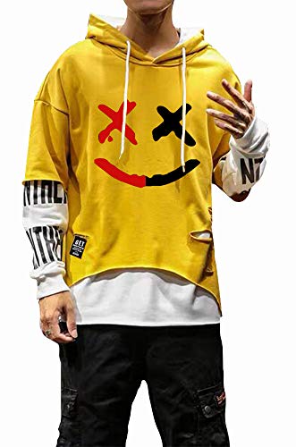 DUDHUH Mens Hoodie Fashion Pullover Letter Print Tracksuit Techwear Casual Coat Hip-Hop Sweatshirt