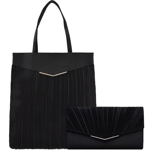 [SUNSPOT] 結婚式パーティーバッグレディース大きめ 2セットサブバッグ 結婚式 冠婚葬祭 サテン プリーツの商品画像（Amazon）