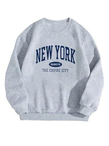 SweatyRocks Girl's Letter Graphic Oversized Sweatshirt Crewneck Long Sleeve Thermal Pullover Tops