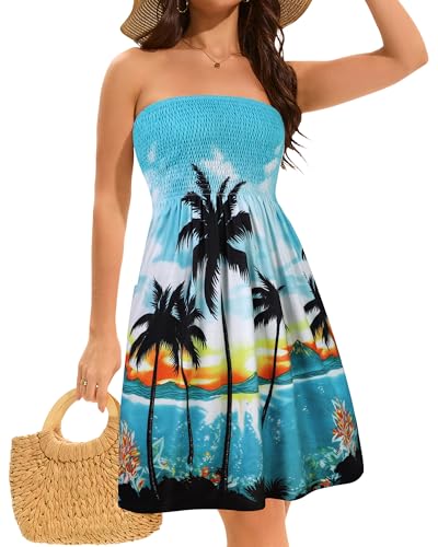 Image of elescat Summer Dresses for Women 2026 Strapless Casual Beach Cover Ups Tube Top Sundress
