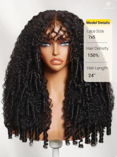 Image of Sunber No Slip 7x5 HD Lace Front Burmese Curly Human Hair Gluless Wig 26 inch