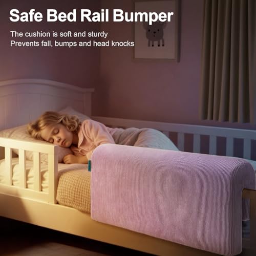 Image of AEOCOO Bed Bumpers for Toddlers, Size 3 Ft, Toddler Bed Rail Bumper Protector for Loft Beds & Bunk Beds, Bed Rail Height Extender Bed Guardrail, Anti-Bump | Fall Prevention, Purple