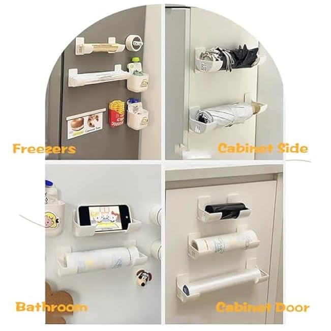 Self Adhesive Kitchen Storage Rack Space-Saving Organizer for Trash Bag Foil Wraps Rolling Pin Wall Mounted Storage Box Shelves No-Drill Cabinet Door Storage Solution for Kitchen Bathroom 2 Sets