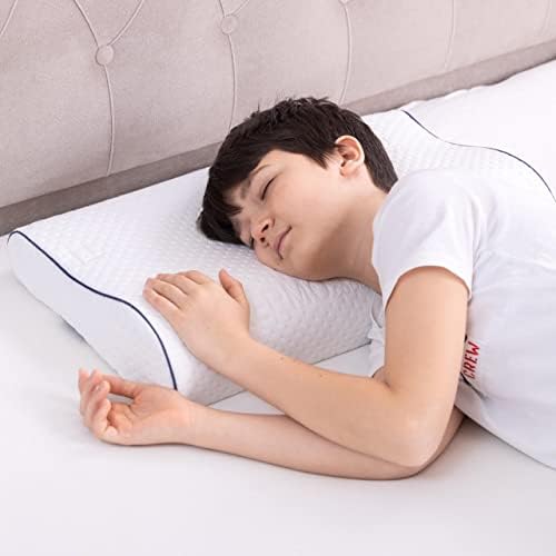 alkamto Orthopedic Cervical Toddler Pillow - Hypoallergenic Memory Foam Ergonomic Neck Pillow for Kids and Toddlers Thermo-Regulating Cover with additional Cotton Pillowcase 60x30 cm (4-13 Years)