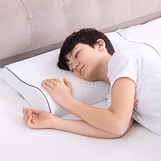 alkamto Orthopedic Cervical Toddler Pillow - Hypoallergenic Memory Foam Ergonomic Neck Pillow for Kids and Toddlers Thermo-Regulating Cover with additional Cotton Pillowcase 60x30 cm (4-13 Years)