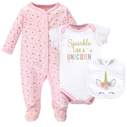 Image of Little Treasure Unisex Baby Sleep and Play, Bodysuit and Bib, Unicorn, 6-9 Months