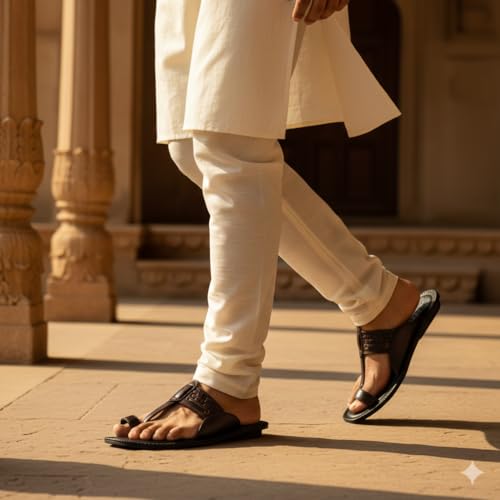 Image of Genuine Leather Kolhapuri Chappals For Men| Leather Slippers For Men | Thong Sandals For Men | Stylish & Comfortable