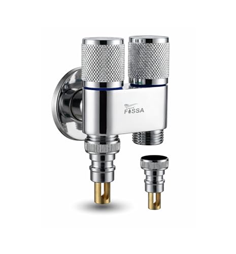 Image of Fossa 2 in 1 Stainless Steel Angle Valve for Washing Machine, Toilet,- Dual Control Wall Mounted Water Faucet | Compact Multi-Use Tap for Kitchen, Laundry, Bathroom Setup | (Chrome Finish) Silver